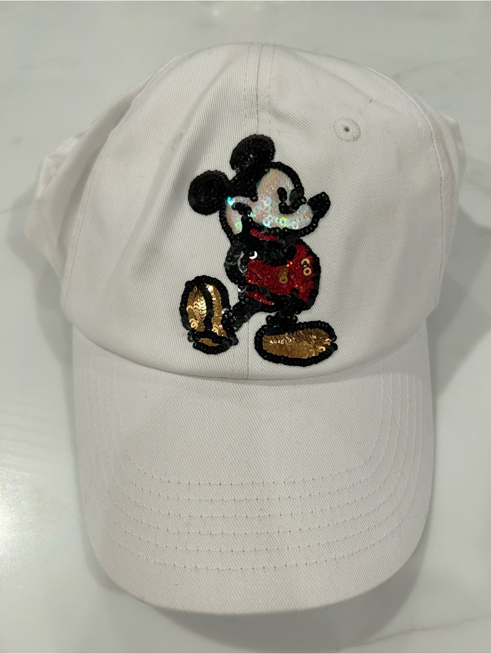 New with tag. White Baseball Cap with Sequin Mickey Patch